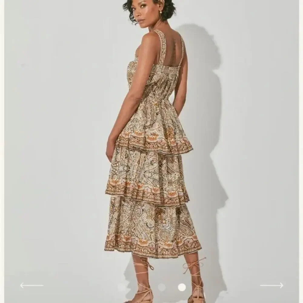 CLEOBELLA Rosalie Boho Midi Dress SZ MEDIUM Tiered Ruffle Paisley Kaleidoscope - Picture 2 of 8